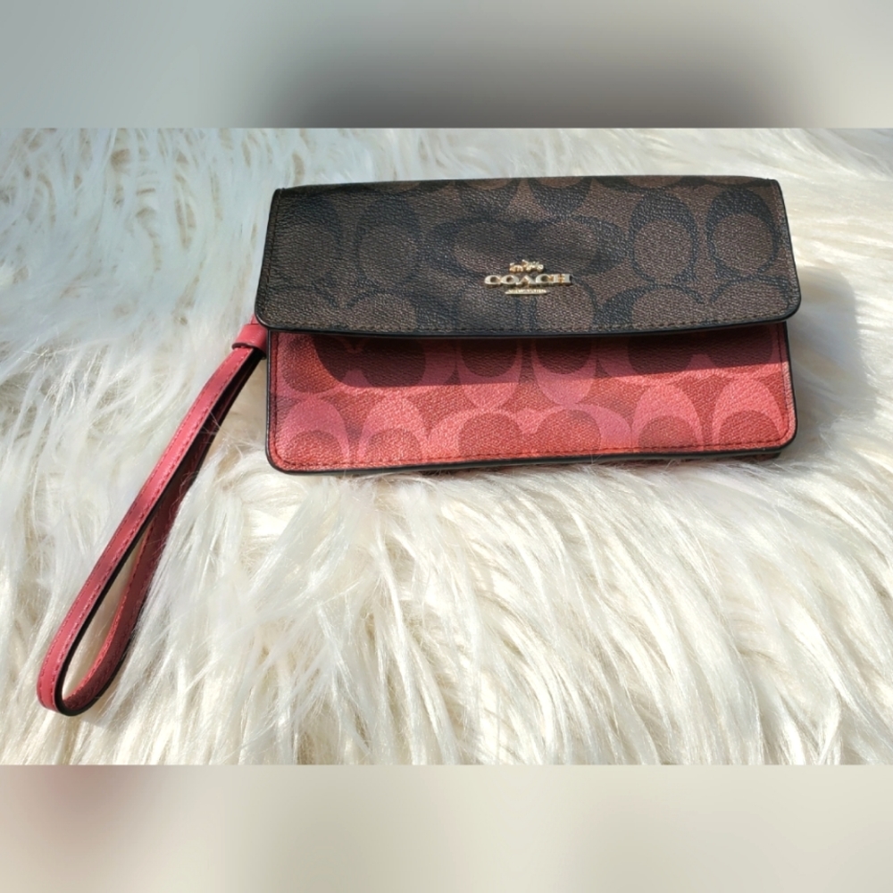 Coach Foldover Wristlet, Signature Canvas Leather, Colorblock